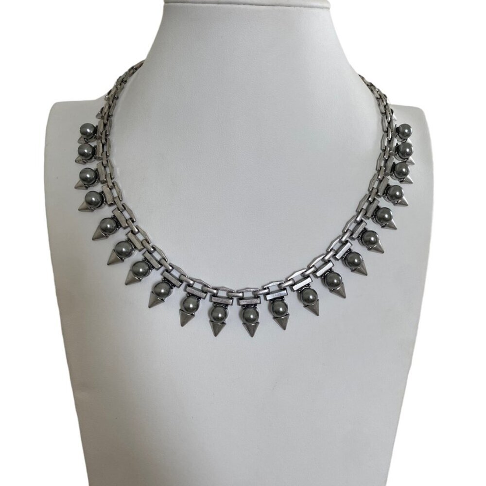 Stella and Dot Necklace Choker Metal Goth Spikes Steampunk Brutalist Rivet Chain